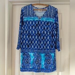 Blues And White Linea By Louis Dell'Olio Patterned Tunic Top